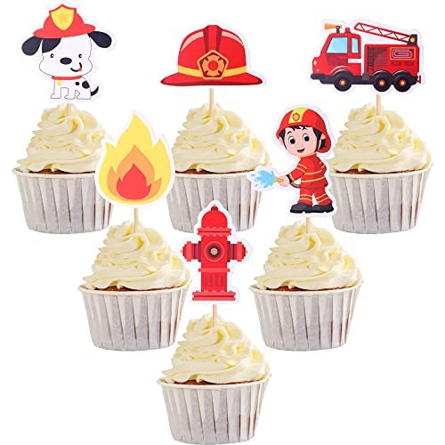 30 Stück Fire Truck Cupcake Toppers Feuerwehrmann Geburtstag Tortendeko Feuerwehr Motor Rettung Thema Baby Shower Geburtstag Party Kuchen Dekorationen Zubehör von SYKYCTCY