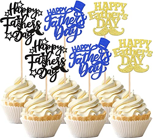30 Stück Happy Father's Day Tortendeko Glitzer Moustache Hat Cupcake Toppers Love Dad Kuchen Deko für Father's Day Thema Party Geburtstag Männer Geburtstag Party Buntes von SYKYCTCY