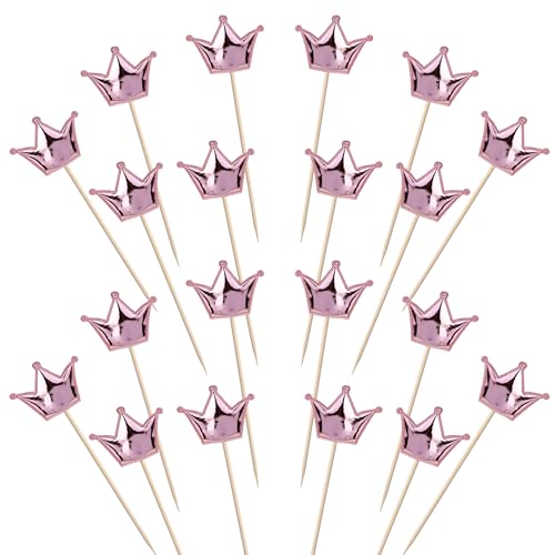 30 Stück Krone Cupcake Toppers Glitzern PU-Material Geburtstag Tortendeko Krone Form Kuchen Deko für Baby Dusche Verlobung Hochzeit Geburtstag Party Kuchen Dekorationen Rosa von SYKYCTCY