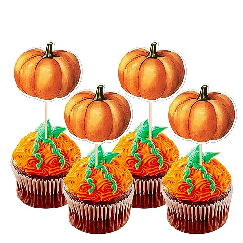 30 Stück Kürbis Tortendeko Herbst Ernte Cupcake Toppers für Baby Dusche Herbst Ernte Thema Party Kuchen Deko Kinder Geburtstag Party Kuchen Dekorationen Orange von SYKYCTCY