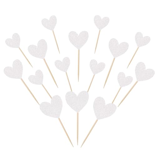 30 Stück Liebe Herz Cupcake Toppers Glitzer Gemischte Größe Verlobung Tortendeko Hochzeit Kuchen Deko für Jahrestag Braut Party Geburtstag Valentinstag Party Kuchen Dekorationen Silber von SYKYCTCY