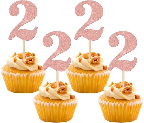 30 Stück Nummer 2 Tortendeko Glitzer 2nd Geburtstag Cupcake Toppers Alter Zwei Prost auf 2 Jahre alt Kuchen Deko für 2. Jahrestag Kinder Geburtstag Party Kuchen Dekorationen Rosegold von SYKYCTCY