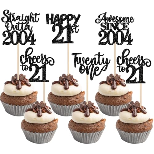 30 Stück Straight Outta 2004 Cupcake Toppers Glitzer Awesome Since 2004 Kuchen Deko Happy 21st Tortendeko für Prost auf 21 Jahre Geburtstag Hochzeit Jahrestag Party Kuchen Dekoration Schwarz von SYKYCTCY