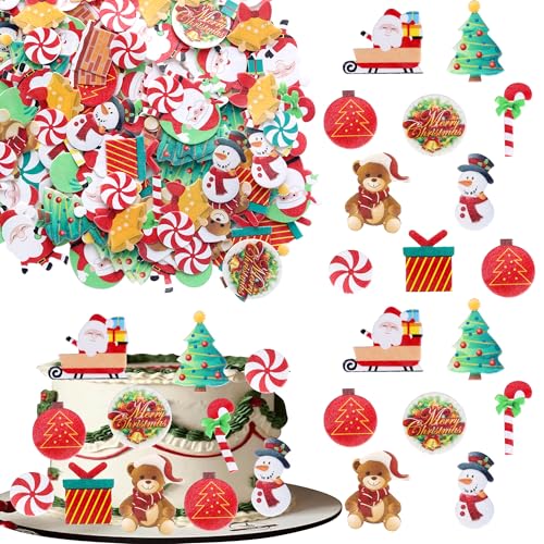 300 Stück Essbare Weihnachten Tortendeko Essbares Waffelpapier Santa Kucehn Deko Schneemann Weihnachten Cupcake Toppers für Christmas Thema Festival Geburtstag Party Kuchen Dekoration von SYKYCTCY