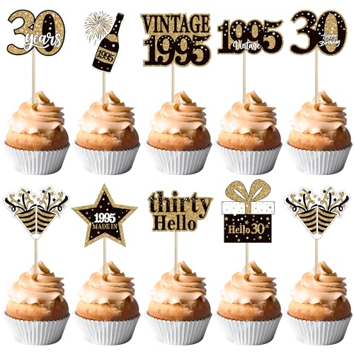 36 Stück 30th Geburtstag Tortendeko Vintage 1994 Cupcake Toppers 30 Fabulous Nummer 1994 Cupcake Picks glücklich 30 Geburtstag Hochzeitstag Party Kuchen Dekorationen Zubehör von SYKYCTCY