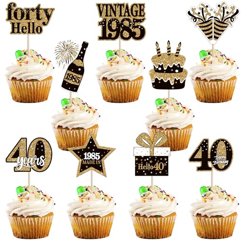 36 Stück 40th Geburtstag Tortendeko Vintage 1985 Cupcake Toppers 40 Fabulous Nummer 1985 Cupcake Picks glücklich 40 Geburtstag Hochzeitstag Party Kuchen Dekorationen Zubehör von SYKYCTCY