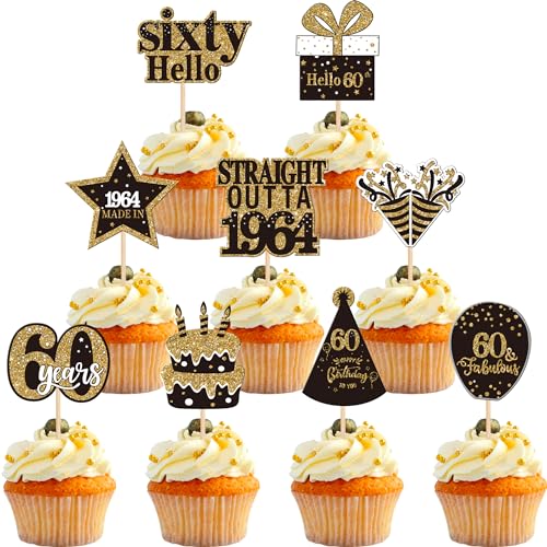 36 Stück 60th Geburtstag Tortendeko Straight Outta 1964 Cupcake Toppers Sixty Awesome Since 1964 Cupcake Picks 60 fabelhafte Tortendekorationen für 60. Geburtstag Jubiläums Party Kuchen Dekorationen von SYKYCTCY