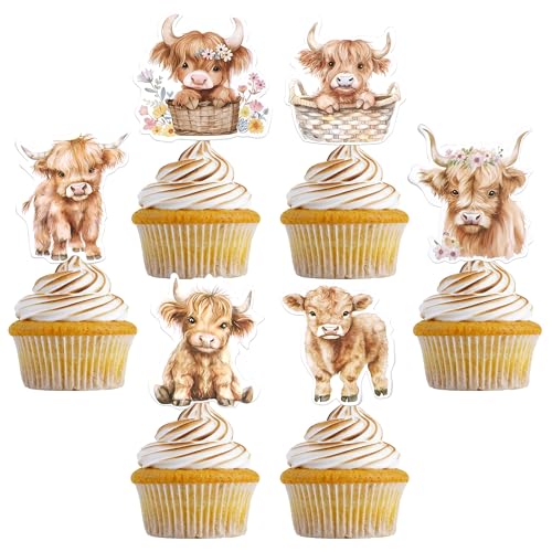 36 Stück Hochland Kuh Cupcake Toppers Süße Hochlandkuh Tortendeko Kuh Rinder Bauernhof Kuchen Deko für Baby Dusche Geburtstag Party Kuchen Dekorationen von SYKYCTCY