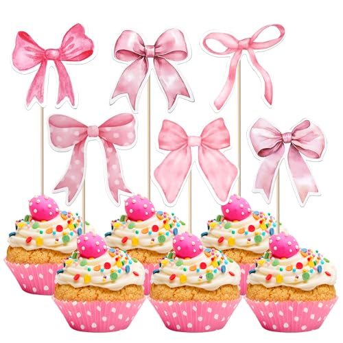 36 Stück Rosa Schleife Tortendeko Papier Rosa Schleife Knoten Kuchen Deko Fliege Cupcake Toppers für Hochzeit Braut Dusche Thema rosa Mädchen Geburtstag Party Kuchen Dekorationen von SYKYCTCY