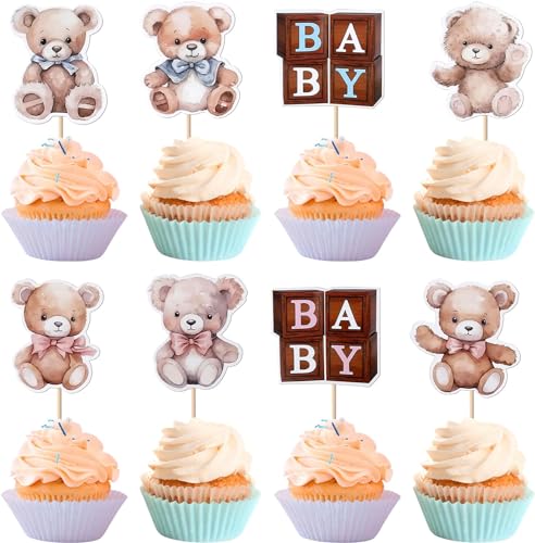 40 Stück Baby Dusche Bär Tortendeko Bär Kopf Baby Dusche Cupcake Toppers Bär Baby Dusche Kuchen Deko für Kinder Jungen Baby Bär Thema Geburtstag Party Supplies Blau Rosa von SYKYCTCY