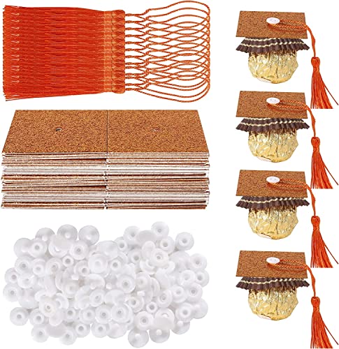 48 Stück 2023 Abschluss Cap Tortendeko mit Tassel Schokola Dendekoration Class of 2023 Congrats Grad Cap Kuchen Deko Cupcake Toppers Cupcake Decorations für 2023 Graduation Thema Party Orange von SYKYCTCY