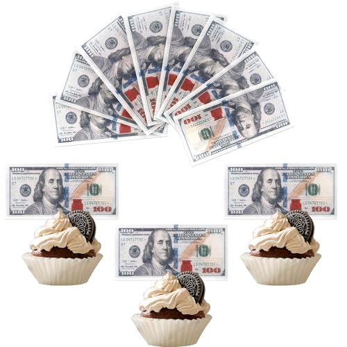 50 Stück Essbare 100 Dollar Bill Bild Tortendeko Kleine Größe Waffelpapier Gefälschtes Geld Cake Toppers Baby Shower Dollar Kuchen Deko Geburtstag Jubiläum Party Kuchen Dekoration von SYKYCTCY