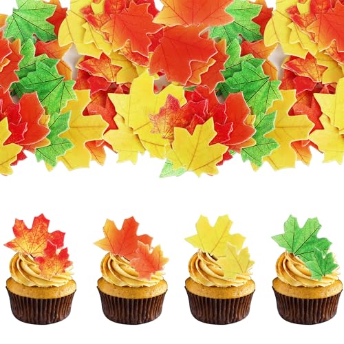 50 Stück Essbare Ahornblatt Cupcake Toppers Maple Leaf Kuchen Deko Herbst Blätter Muffin Tortendeko für Thanksgiving Thema Baby Dusche Kinder Geburtstag Party Kuchen Dekorationen Buntes von SYKYCTCY