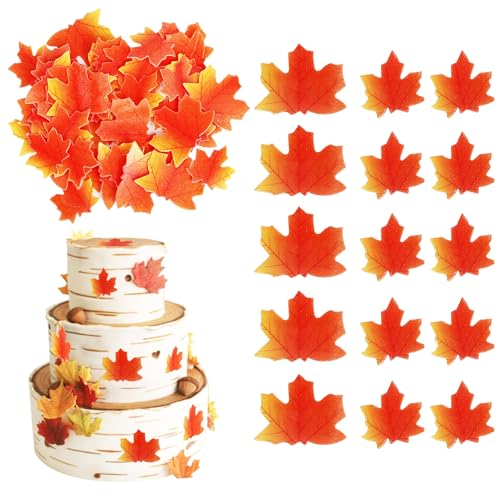 50 Stück Essbare Ahornblatt Cupcake Toppers Maple Leaf Kuchen Deko Herbst Blätter Muffin Tortendeko für Thanksgiving Thema Baby Dusche Kinder Geburtstag Party Kuchen Dekorationen Orange von SYKYCTCY