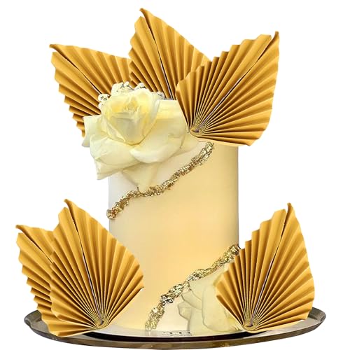 6 Stück Papier Palmen Fächer Tortendeko Palme Speer Blätter Fan Kuchen Deko Handwerk DIY Backformen Cake Topper für Geburtstag Party Hochzeit Party Kuchen Dekoration Gold von SYKYCTCY