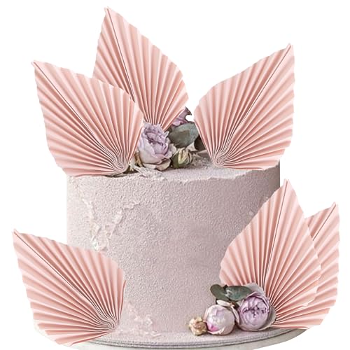 6 Stück Papier Palmen Fächer Tortendeko Palme Speer Blätter Fan Kuchen Deko Handwerk DIY Backformen Cake Topper für Geburtstag Party Hochzeit Party Kuchen Dekoration Rosa von SYKYCTCY