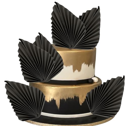 6 Stück Papier Palmen Fächer Tortendeko Palme Speer Blätter Fan Kuchen Deko Handwerk DIY Backformen Cake Topper für Geburtstag Party Hochzeit Party Kuchen Dekoration Schwarz von SYKYCTCY