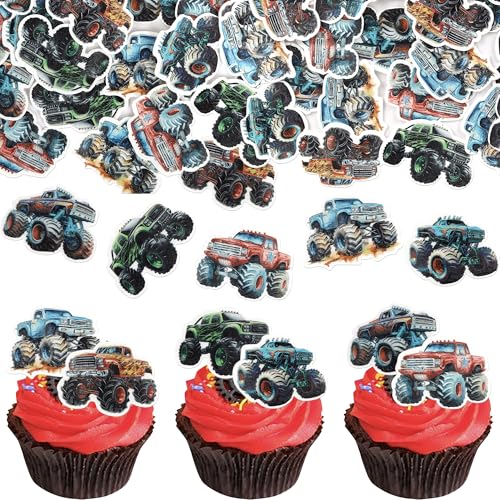 60 Stück Essbare LKW Auto Tortendeko Off-road Auto Kuchen Deko Geburtstag LKW Auto Cupcake Toppers für Lastwagen Thema Baby Dusche Kinder Geburtstag Party Kuchen Dekorationen von SYKYCTCY