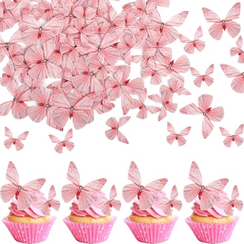 72 Stück Essbare Schmetterlinge Cupcake Toppers 3D Schmetterling Kuchen Deko Realistische Schmetterling Tortendeko für Baby Dusche Bridal Shower Geburtstag Party Kuchen Dekorationen Rosa von SYKYCTCY