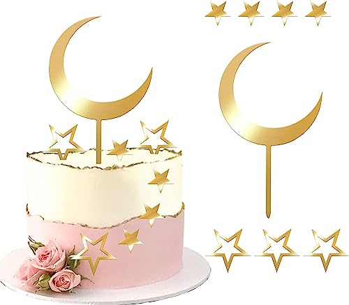 8 Stück Mond Stern Tortendeko Acryl Kleiner Stern Kuchen Deko Twinkle Star Baby Dusche Cake Toppers für Baby Dusche Kinder Geburtstag Hochzeit Party Kuchen Dekorationen Gold von SYKYCTCY