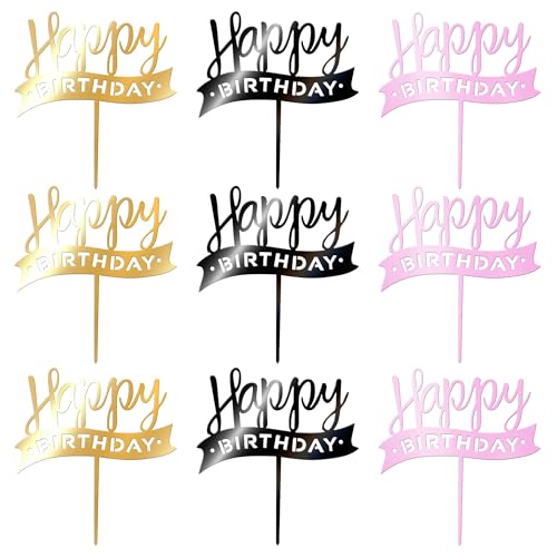 9 Stück Acryl Happy Birthday Cake Toppers Geburtstag Tortendeko Feiern Sie Geburtstag Kuchen Deko für Baby Shower Geburtstag Jahrestag Acryl Torten Dekoration Buntes von SYKYCTCY