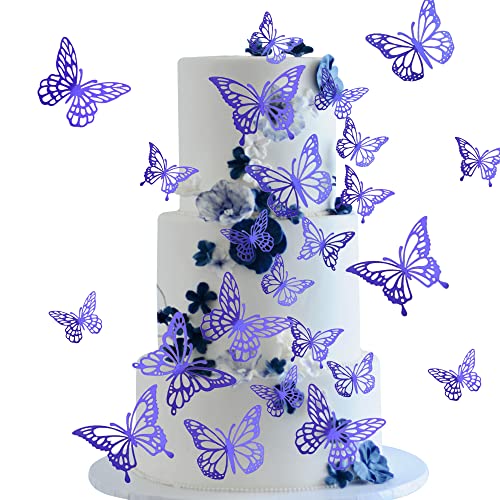 SYKYCTCY Cupcake-Topper mit 3D-Schmetterlingen, gemischte Stile, hohl, für Hochzeitstag, Babyparty, Kindergeburtstag, Party, Kuchendekoration, 40 Stück, Dunkelblau von SYKYCTCY