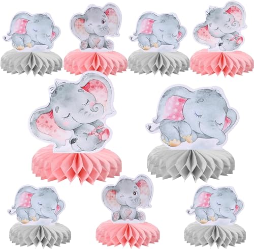 SYKYCTCY 6 Stück Rosa Elefant Tischdeko It's a Girl Baby Dusche Tischdeko Geburtstag Elefant Thema Wabe Dekorationen für Geschlecht Reveal Baby Dusche Geburtstag Party Tischdekoration Zubehör von SYKYCTCY