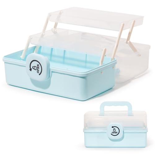 SYLANDO Aufbewahrungsbox mit fächern, Sortierboxen, Nähkasten, Bastelkoffer leer, Medicine Organizer Box, Angelkoffer, Aufbewahrung for Kleinteile, Haargummi (Blau) von SYLANDO