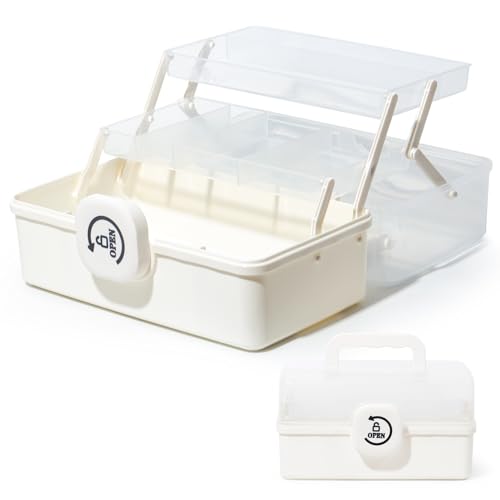 SYLANDO Aufbewahrungsbox mit fächern, Sortierboxen, Nähkasten, Bastelkoffer leer, Medicine Organizer Box, Angelkoffer, Aufbewahrung for Kleinteile, Haargummi (Weiß) von SYLANDO