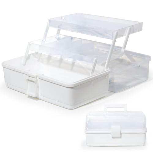 SYLANDO Aufbewahrungsbox mit fächern, Sortierboxen, Nähkasten, Bastelkoffer leer, Medicine Organizer Box, Angelkoffer, Aufbewahrung for Kleinteile, Haargummi (Weiß-31,5cm) von SYLANDO