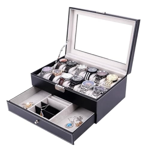 Geschenkbox Doppelschichtige Schmuckschatulle For Uhren Mit 12 Positionen, Transparente Schmuckschatulle For Uhren Mit 12 Positionen, Schmuckschatulle, Aufbewahrungsbox For Schmuck Schmuck-Geschenkbox von SYLGXH