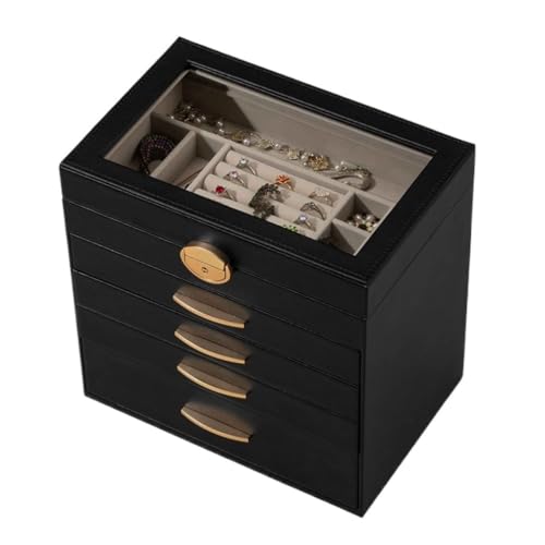 SYLGXH Geschenkbox Einfache Leichte Luxus-Schmuck-Aufbewahrungsbox, Exquisite Schublade Mit Schloss, Schmuckschatulle, Halskette, Goldene Schmuckschatulle Schmuck-Geschenkbox(Schwarz) von SYLGXH