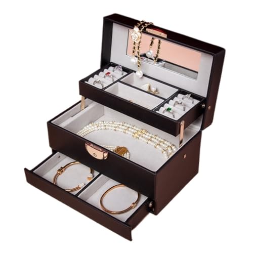 SYLGXH Geschenkbox Einfache Leichte Luxus-Schmuckschatulle, Aufbewahrungsbox, Mehrschichtige, Exquisite Schublade, Ohrring-, Armband- Und Halsketten-Schmuckschatulle Schmuck-Geschenkbox(Black) von SYLGXH