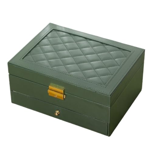 SYLGXH Geschenkbox Schmuck-Aufbewahrungsbox, Doppelschichtig, Exquisite Halsketten-/Ohrring-Schmuckschatulle Aus Gold Und Leder Schmuck-Geschenkbox(Green) von SYLGXH