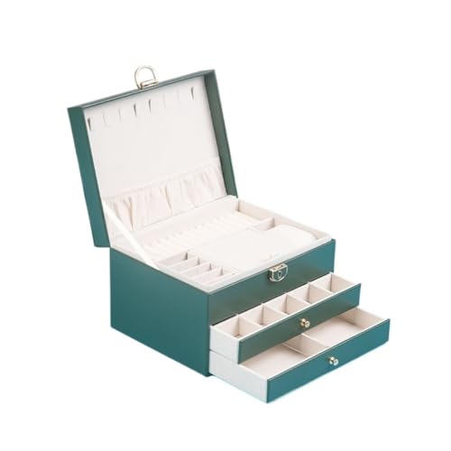 SYLGXH Geschenkbox Schmuck-Aufbewahrungsbox, große Kapazität, dreilagige Schmuckschatulle, Schmuckschublade, Schmuckschatulle mit Schloss Schmuck-Geschenkbox(Green) von SYLGXH