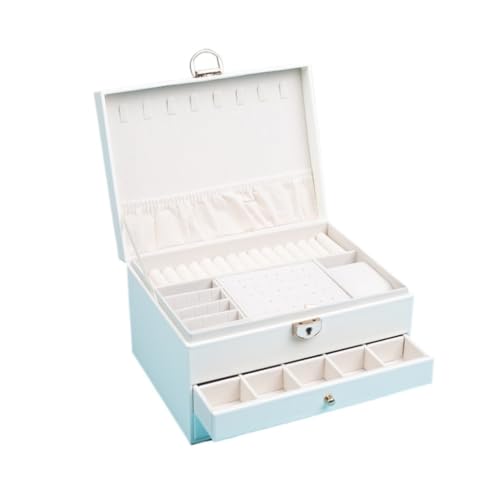 SYLGXH Geschenkbox Schmuck-Aufbewahrungsbox, große Kapazität, dreilagige Schmuckschatulle, Schmuckschublade, Schmuckschatulle mit Schloss Schmuck-Geschenkbox(White) von SYLGXH