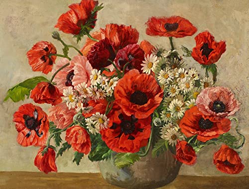 SYMON Kreuzstich-Set, Mohnblume, rot, 11 CT Leinwand, Kreuzstich, Anfänger, Kreuzstich, bedruckt, 40 x 50 cm von SYMON