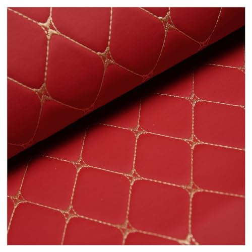 Kunstleder PVC Leder Polster Stoff Lederkonzept Kunstleder Polsterstoff Gesteppt Kaschiert Meterware Möbelstoff Dekostoff ，für Polsterarbeiten, Auto (Size : 1.4×1m) (Color : Red Diamond grid, Size : von SYNYEY