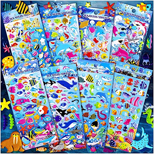 SYOZPXY 3D-Aufkleber für Kinder 400+ Große und Nette Puffy Aufkleber für Kleinkinder, Sticky Fisch Aufkleber, Ozean Tier Aufkleber für Kinder Geschenke, Scrapbooking, Klassenzimmer Belohnungen von SYOZPXY