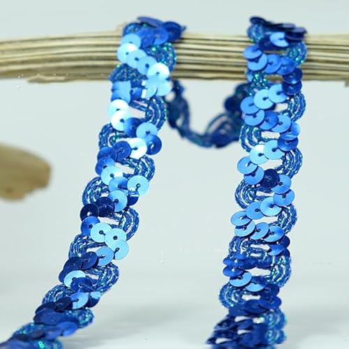 1.8cm * 12m Glänzend Geflochten Zierband Paillettenband Paillettenschnur Flache Glitzerband Borten Pailletten Bänder Paillettenrolle für Nähen,Schmuck Machen,Basteln, Kleid Dekorieren-Navy blau von SYSUII