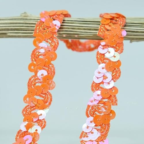 SYSUII 1.8cm * 12m Glänzend Geflochten Zierband Paillettenband Paillettenschnur Flache Glitzerband Borten Pailletten Bänder Paillettenrolle für Nähen,Schmuck Machen,Basteln, Kleid Dekorieren-orange von SYSUII