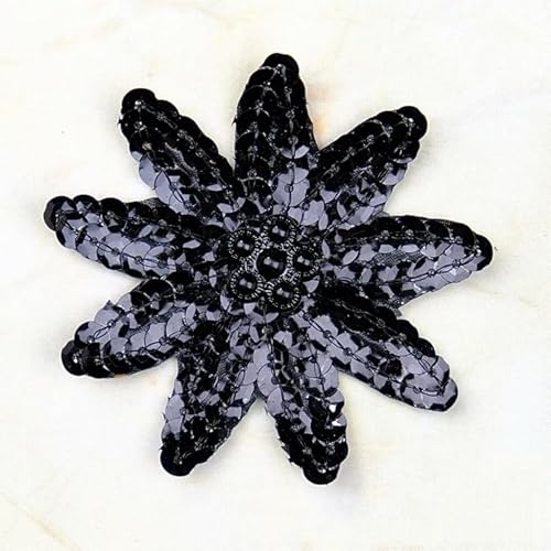 10 PCS Blumen Bestickte Patches zum Aufbügeln Glitzer Pailletten Bestickte Aufnäher zum Aufnähen Blumen Bügelflicken Patches Blumen Applikation für Hut,Jeans,Jacken Rucksäcke,DIY-Zubehör-Schwarz von SYSUII