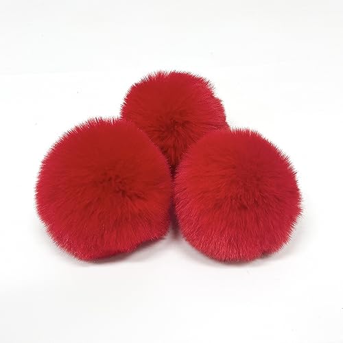 SYSUII 10 Stück Kunstfell Bommel 8cm Kunstfell Fellbommel Pompon Pom Ball DIY Fell Pom Poms für Damen Mädchen Tasche Mützen Anhängern Dekoration Schlüsselanhänger Charms Strickmütze Zubehör -Rot von SYSUII