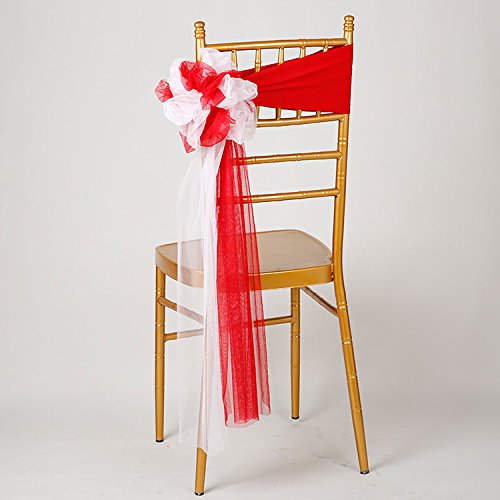 10 Stücke Stuhlschleife Hochzeit Stuhlschärpen Organza Stuhl Band Schleife Stuhlhussen Stuhl Schärpe Hochzeitsdeko Organza Schleifenband für Hochzeit Party Geburtstagsfeier Dekoration -Rot + Weiß von SYSUII