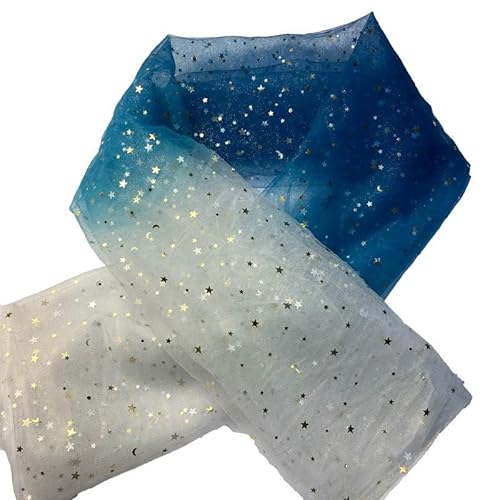 100cm* 150cm Chiffon Stoff Pailletten Stoffe Tüll Netzstoff Sternenhimmel Druck Stoffe zum Nähen zum Dekorieren Basteln Für Kleidung Dekoration Hochzeitszubehör Gardine Vorhänge Tischdecken Deko von SYSUII