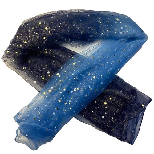 100cm* 150cm Chiffon Stoff Pailletten Stoffe Tüll Netzstoff Sternenhimmel Druck Stoffe zum Nähen zum Dekorieren Basteln Für Kleidung Dekoration Hochzeitszubehör Gardine Vorhänge Tischdecken Deko von SYSUII