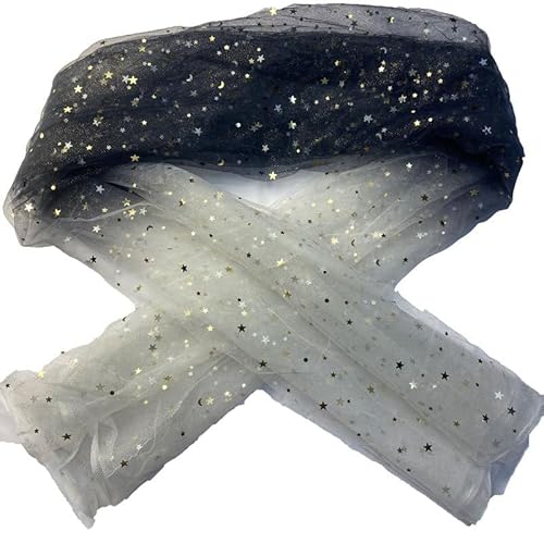 100cm* 150cm Chiffon Stoff Pailletten Stoffe Tüll Netzstoff Sternenhimmel Druck Stoffe zum Nähen zum Dekorieren Basteln Für Kleidung Dekoration Hochzeitszubehör Gardine Vorhänge Tischdecken Deko von SYSUII