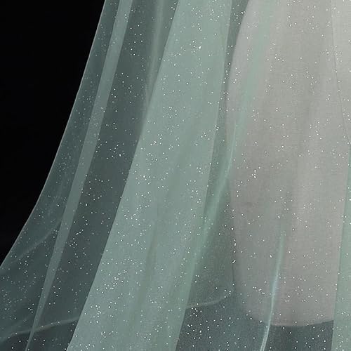 100cm* 160cm Organza Stoffe zum Nähen Meterware,Dekostoff Kostümstoff zum Nähen Leichter Glanz Glitzer Organza Tüllstoff Für Kleidung Dekoration Gardine Vorhänge Tischdecken Deko Schals -Grün von SYSUII