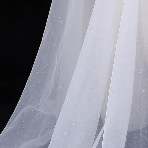 100cm* 160cm Organza Stoffe zum Nähen Meterware,Dekostoff Kostümstoff zum Nähen Leichter Glanz Glitzer Organza Tüllstoff Für Kleidung Dekoration Gardine Vorhänge Tischdecken Deko Schals -Weiß #2 von SYSUII