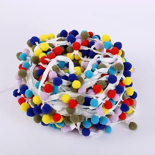 10m Pompon Borte, Rainbow Pom Bommelborte Bommelband Bommel Fringe Trimm Ball Fransen Quasten Trim Pom Poms Bälle Fransenbesatz Bunt für DIY Handwerk Kleid schal Hut Vorhang Dekoration Nähzubehör von SYSUII